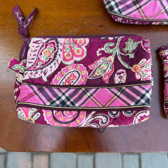 Vera Bradley 4 Piece Set Bag Makeup Bag Change Purse And Wallet Pink Red Floral - Picture 4 of 15